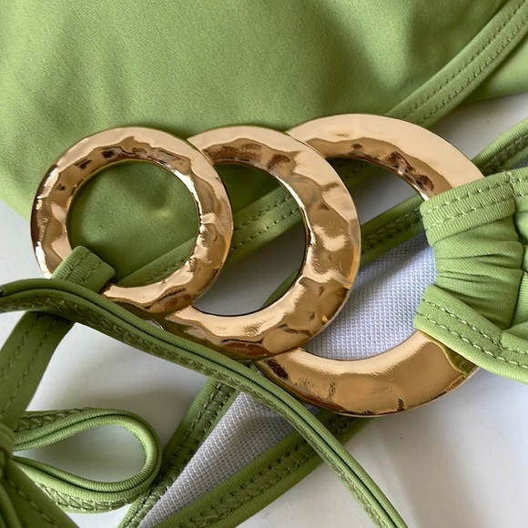 NWT SML Pistachio green gold ring multi sexy halter low rise bikini lime scrunch - Picture 4 of 12